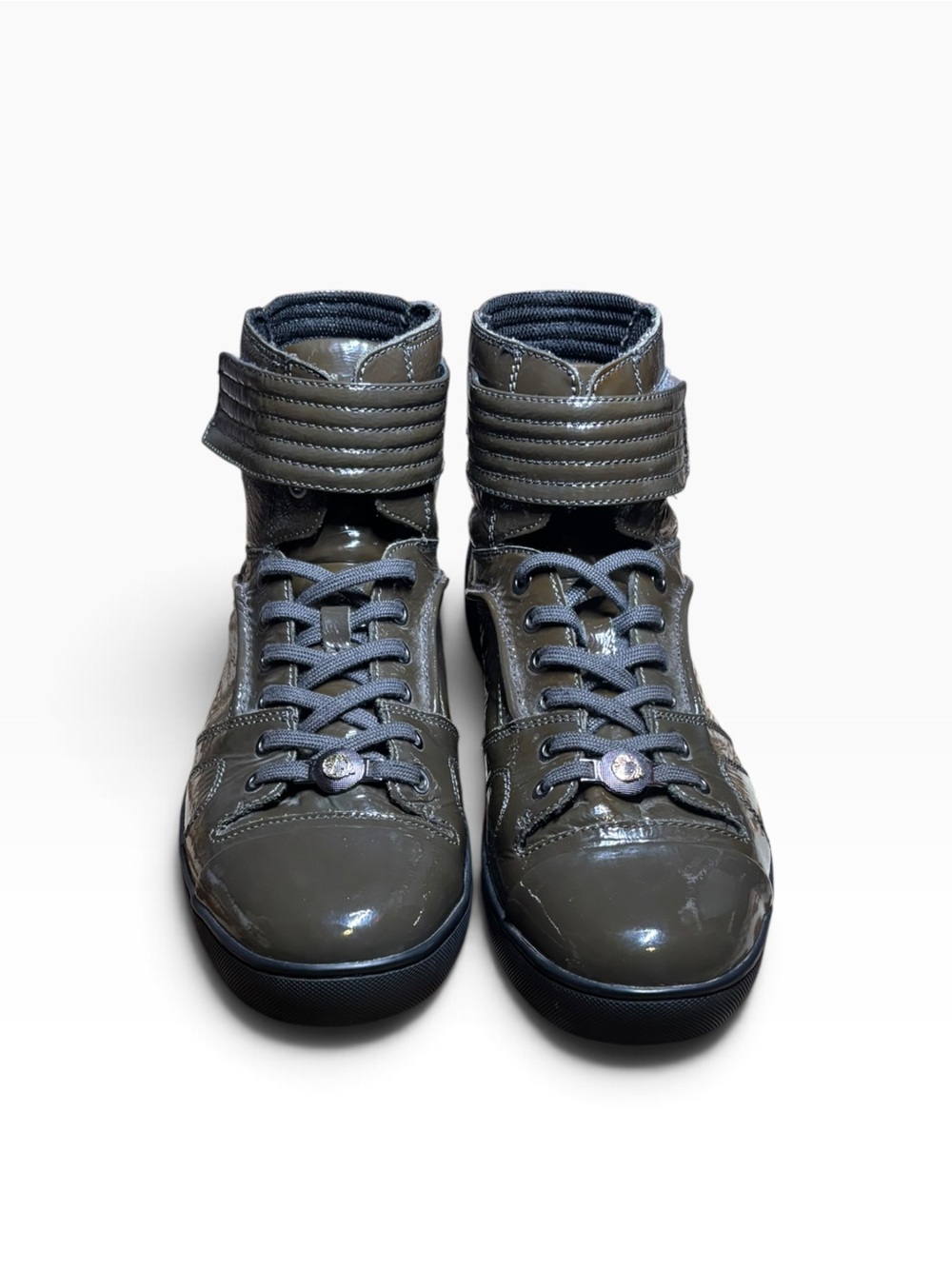 Versace high top rare seen sneakers men shoes size 11  leather boots gray/olive